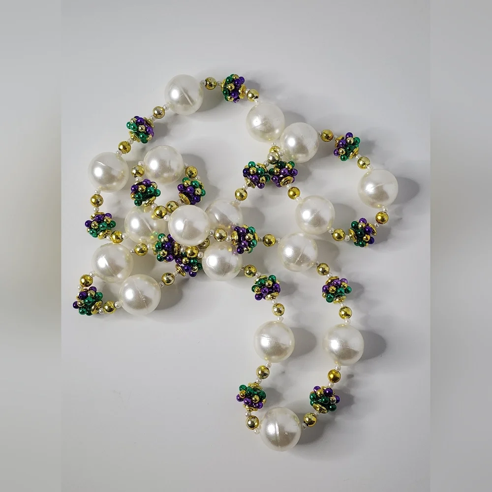 Big Chunky Mardi Gras Pearl Strand Necklace